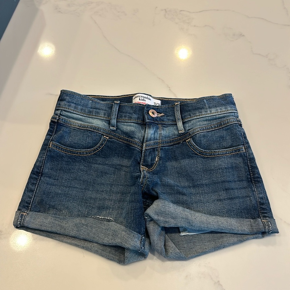 Abercrombie Kids Mid Rise Midi Denim Shorts